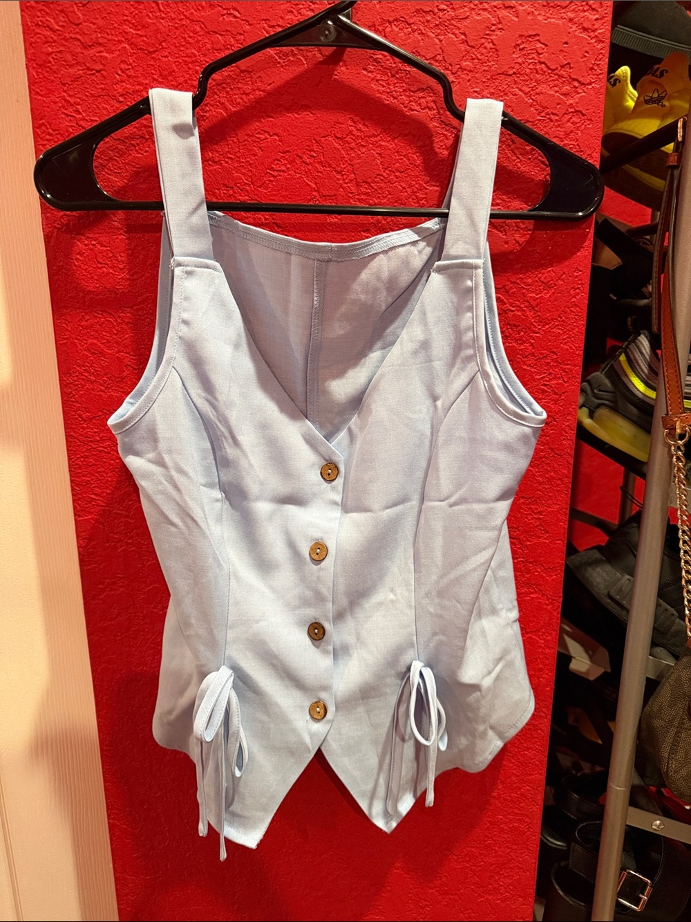 SHEIN Light Blue Button-Front Sleeveless Tie-Detail Top